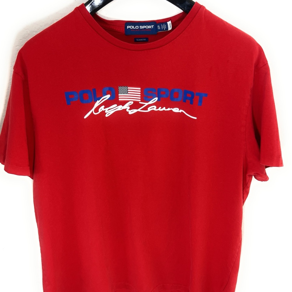 VINTAGE Polo Sport Ralph Lauren Shirt Mens XL Red Blue Spellout Logo Adult *